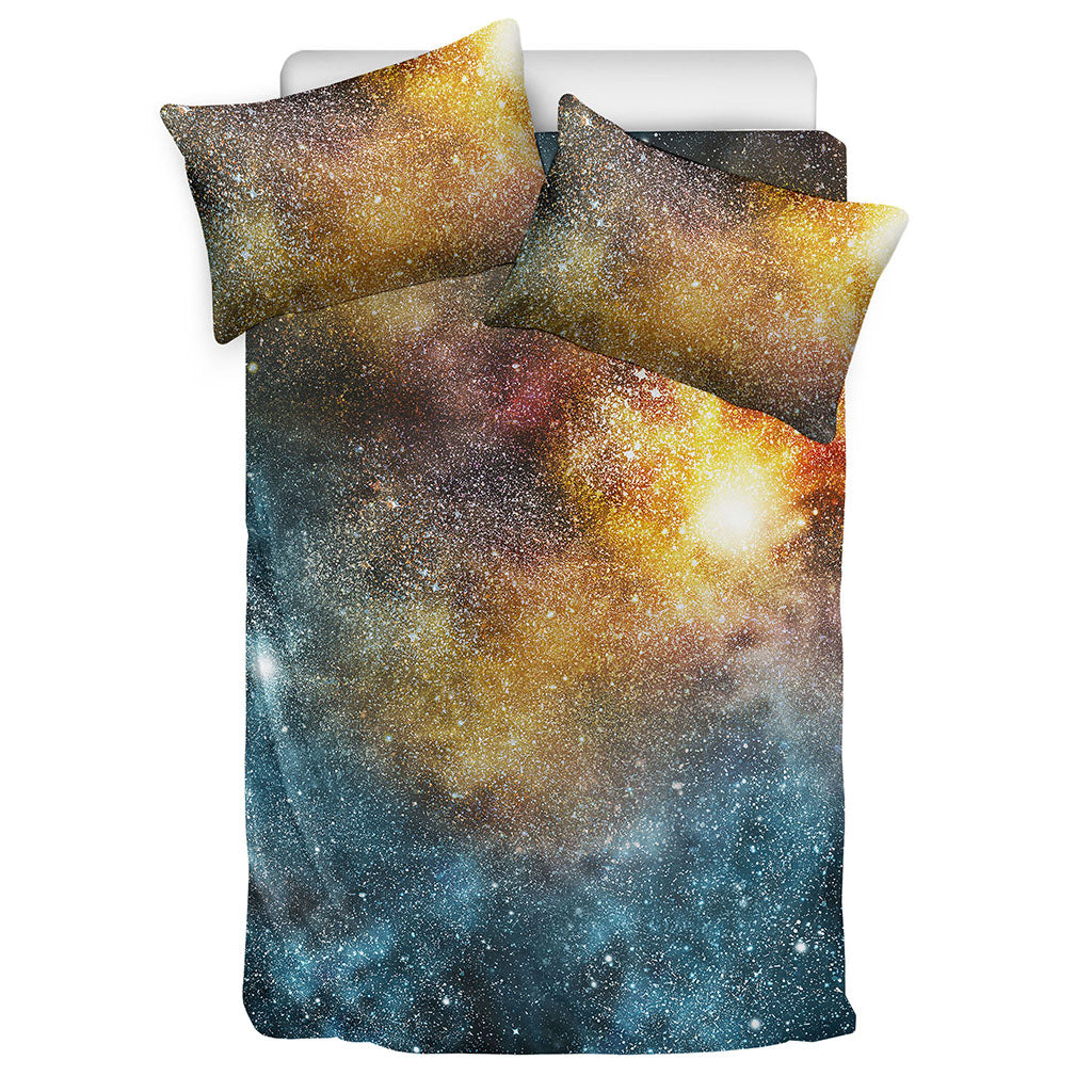 Blue Orange Stardust Galaxy Space Print Duvet Cover Bedding Set