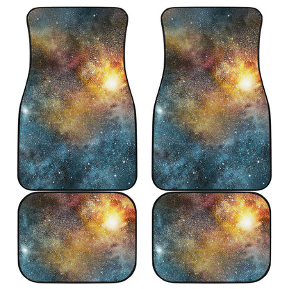 Blue Orange Stardust Galaxy Space Print Front and Back Car Floor Mats