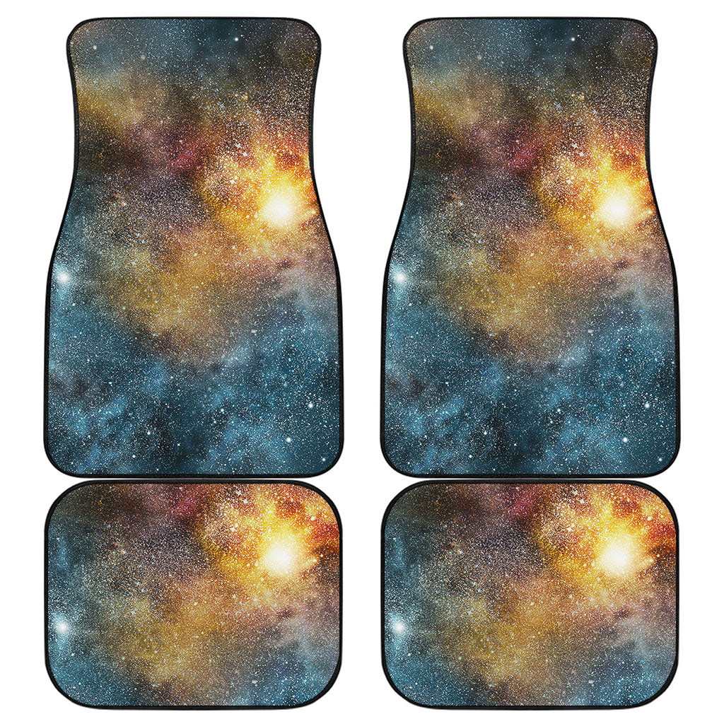 Blue Orange Stardust Galaxy Space Print Front and Back Car Floor Mats