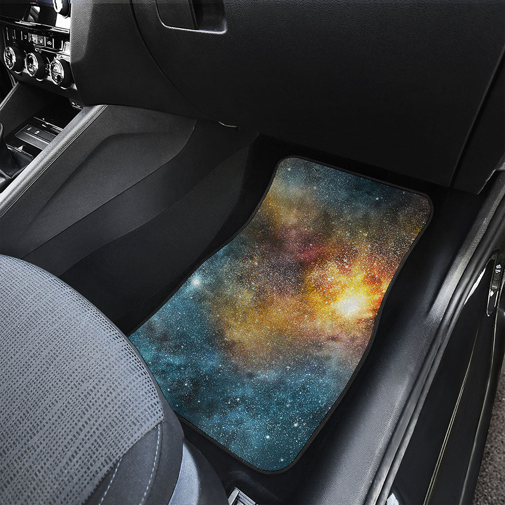 Blue Orange Stardust Galaxy Space Print Front and Back Car Floor Mats