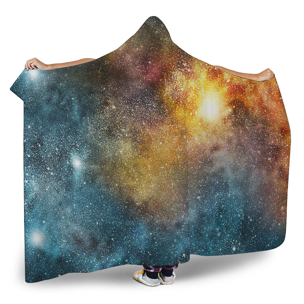 Blue Orange Stardust Galaxy Space Print Hooded Blanket