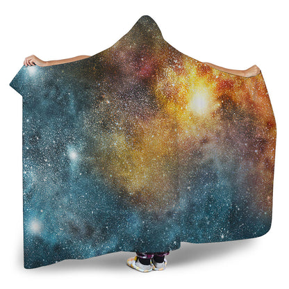 Blue Orange Stardust Galaxy Space Print Hooded Blanket