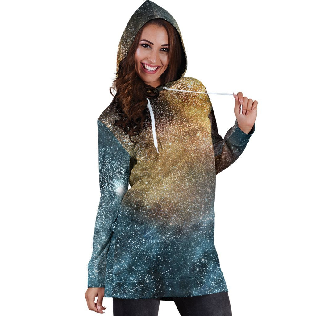 Blue Orange Stardust Galaxy Space Print Hoodie Dress GearFrost
