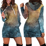 Blue Orange Stardust Galaxy Space Print Hoodie Dress GearFrost