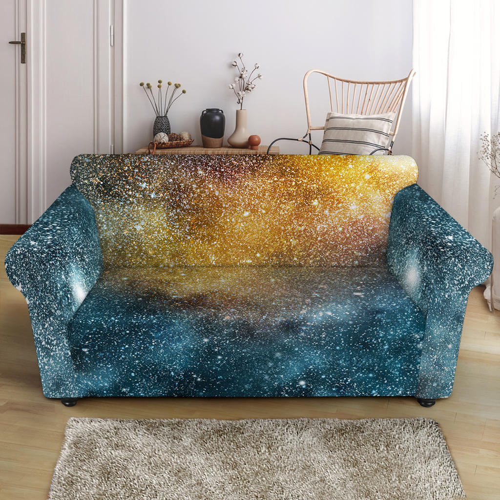 Blue Orange Stardust Galaxy Space Print Loveseat Slipcover