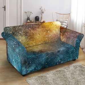 Blue Orange Stardust Galaxy Space Print Loveseat Slipcover