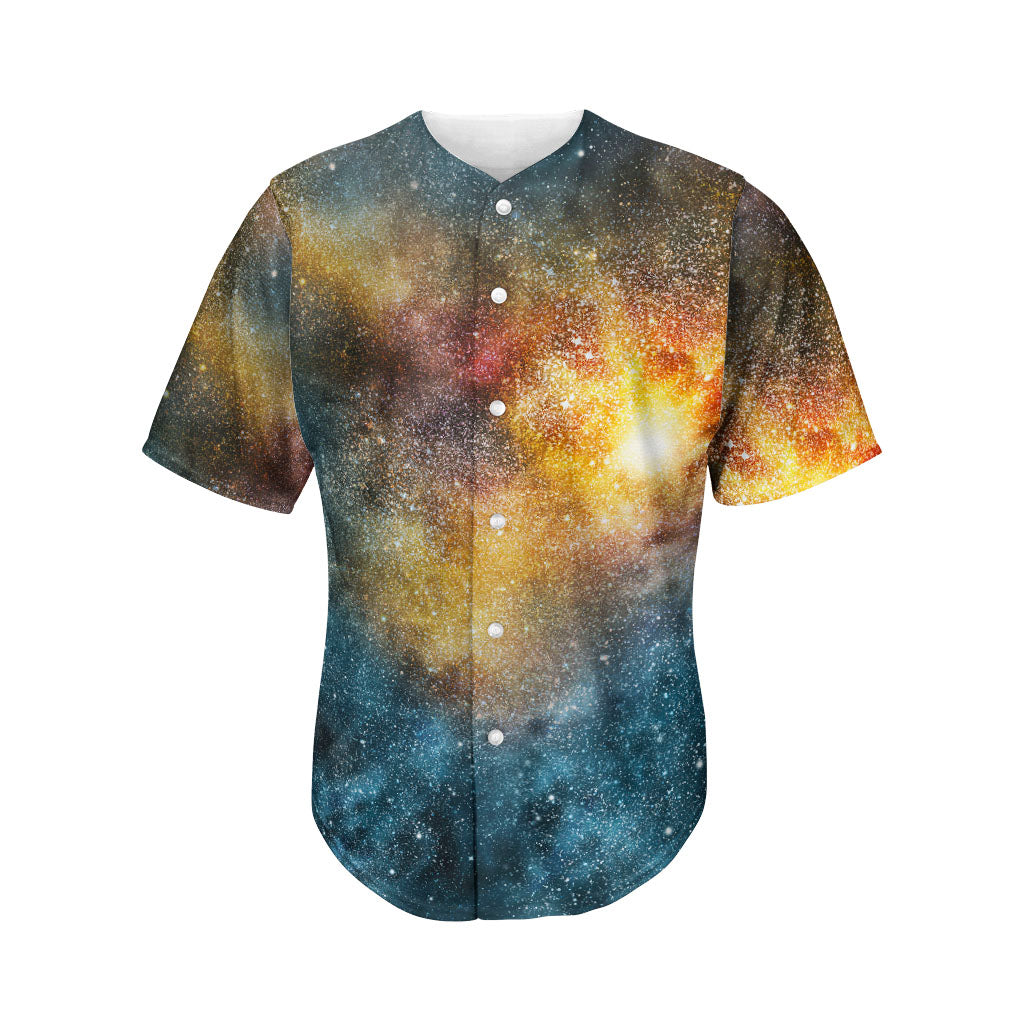 Blue Orange Stardust Galaxy Space Print Men's Baseball Jersey