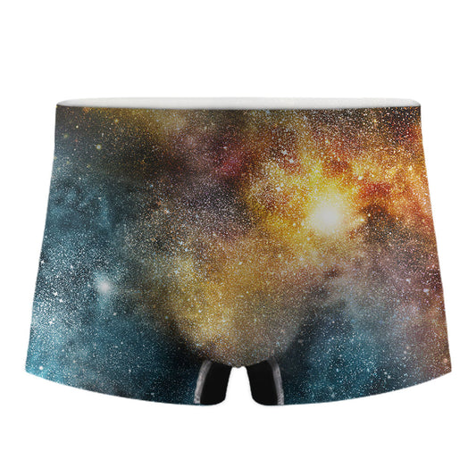Blue Orange Stardust Galaxy Space Print Men's Boxer Briefs