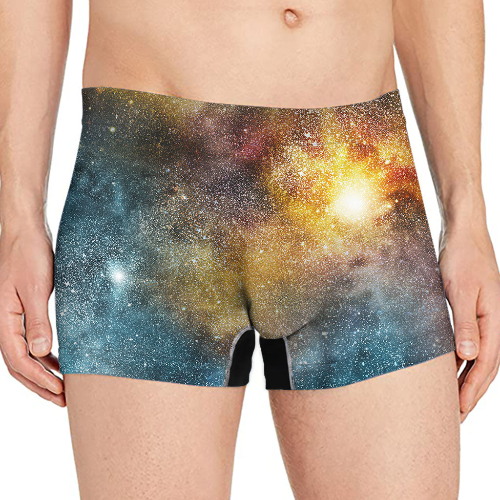 Blue Orange Stardust Galaxy Space Print Men's Boxer Briefs