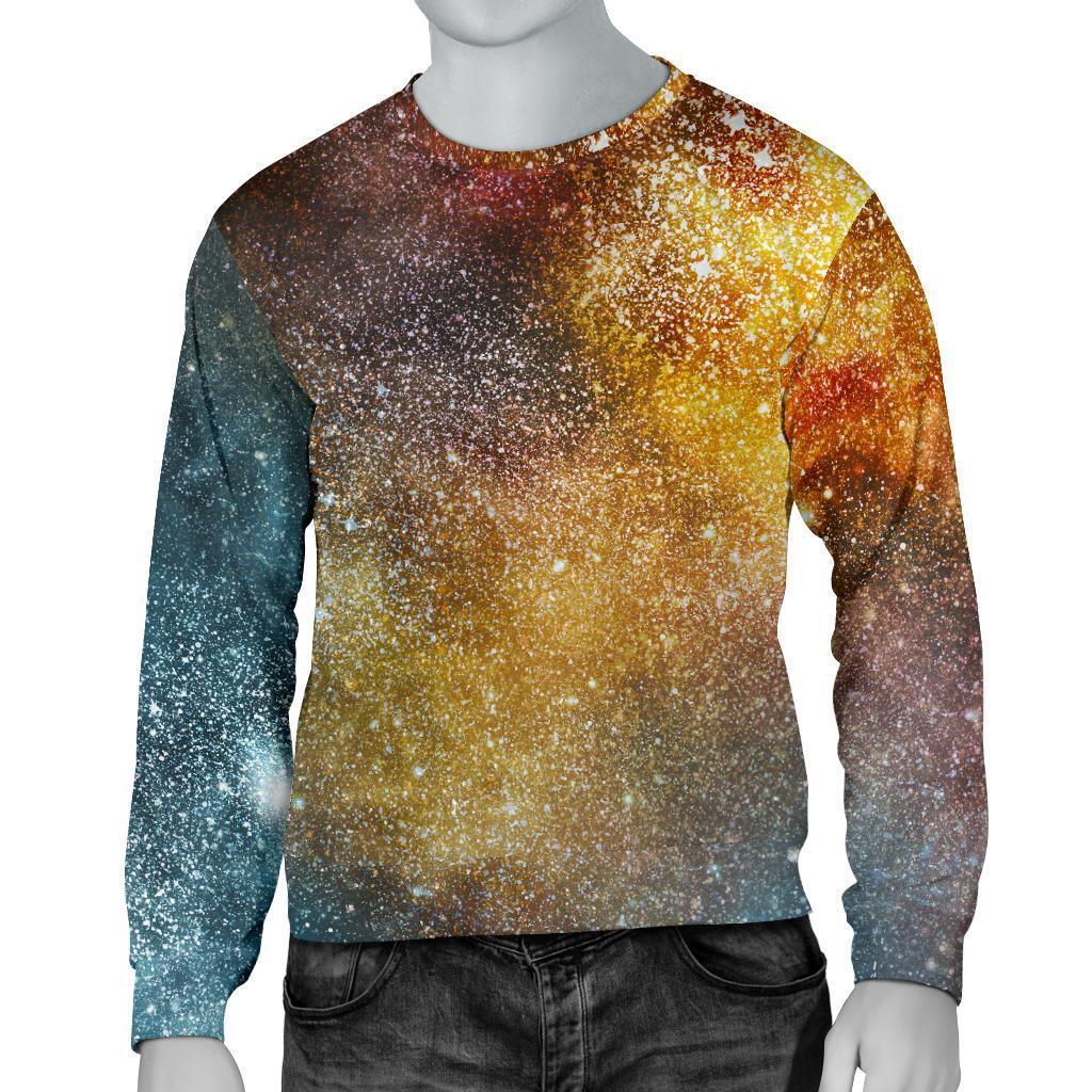 Blue Orange Stardust Galaxy Space Print Men's Crewneck Sweatshirt GearFrost