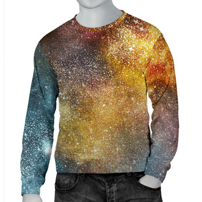 Blue Orange Stardust Galaxy Space Print Men's Crewneck Sweatshirt GearFrost