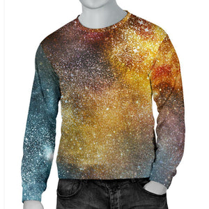 Blue Orange Stardust Galaxy Space Print Men's Crewneck Sweatshirt GearFrost