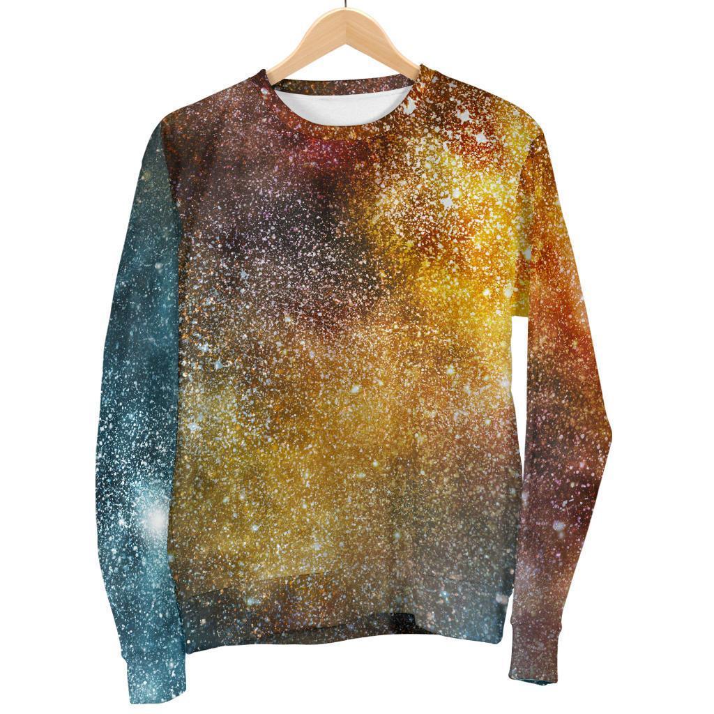 Blue Orange Stardust Galaxy Space Print Men's Crewneck Sweatshirt GearFrost