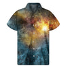 Blue Orange Stardust Galaxy Space Print Men's Short Sleeve Shirt