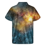Blue Orange Stardust Galaxy Space Print Men's Short Sleeve Shirt