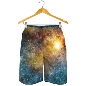 Blue Orange Stardust Galaxy Space Print Men's Shorts