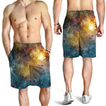 Blue Orange Stardust Galaxy Space Print Men's Shorts