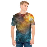 Blue Orange Stardust Galaxy Space Print Men's T-Shirt