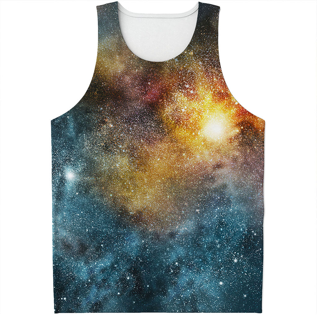 Blue Orange Stardust Galaxy Space Print Men's Tank Top