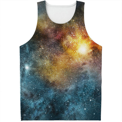 Blue Orange Stardust Galaxy Space Print Men's Tank Top
