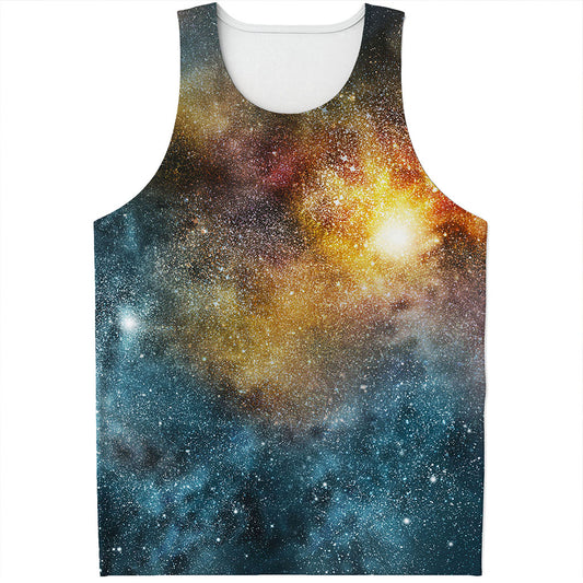Blue Orange Stardust Galaxy Space Print Men's Tank Top