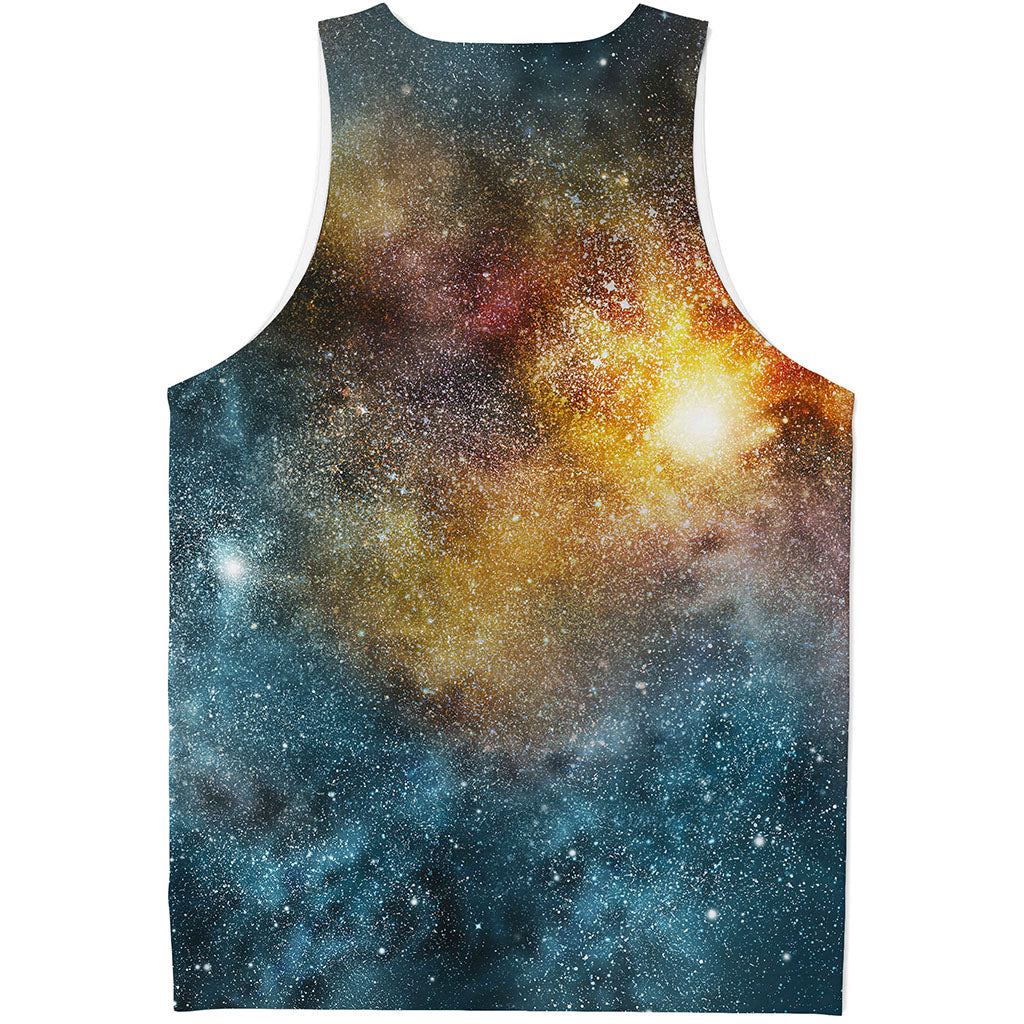 Blue Orange Stardust Galaxy Space Print Men's Tank Top