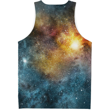 Blue Orange Stardust Galaxy Space Print Men's Tank Top
