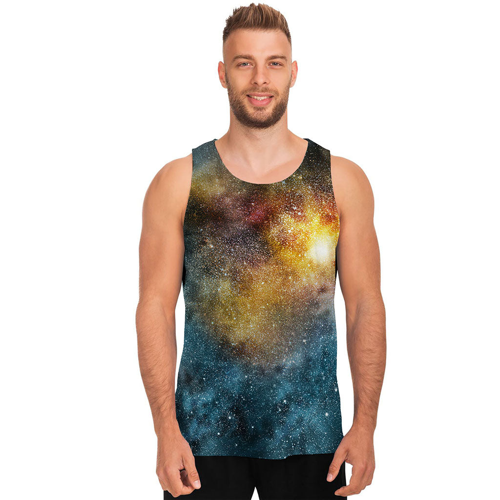 Blue Orange Stardust Galaxy Space Print Men's Tank Top