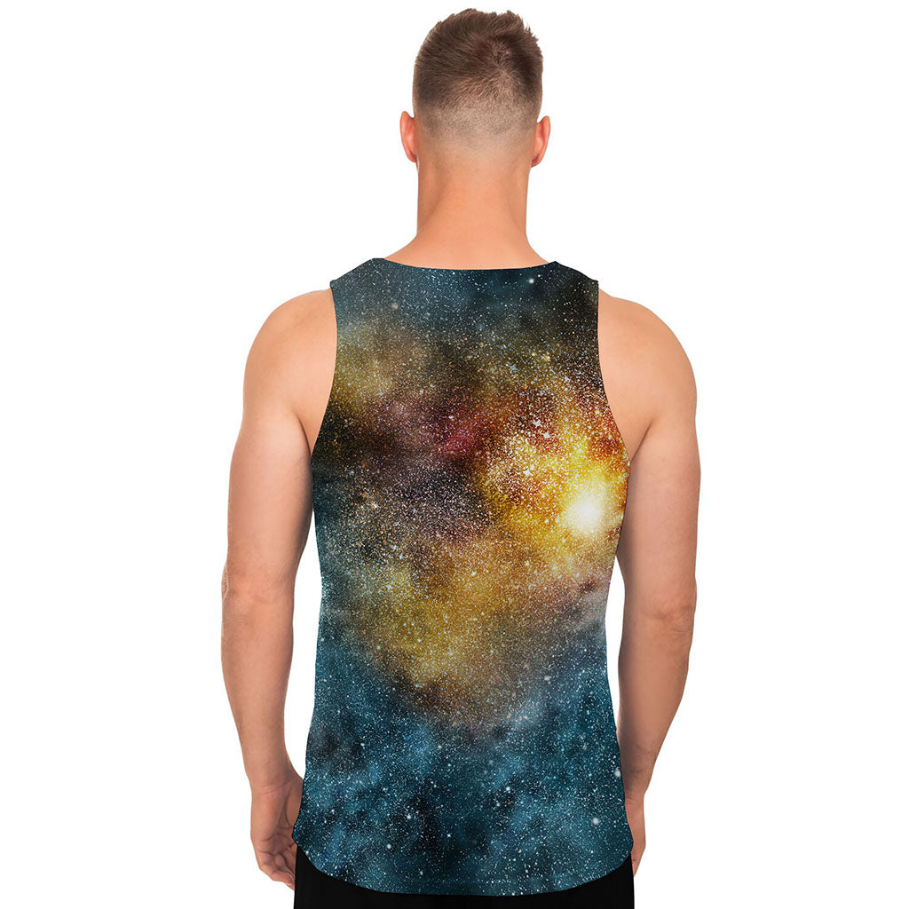 Blue Orange Stardust Galaxy Space Print Men's Tank Top