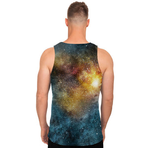 Blue Orange Stardust Galaxy Space Print Men's Tank Top