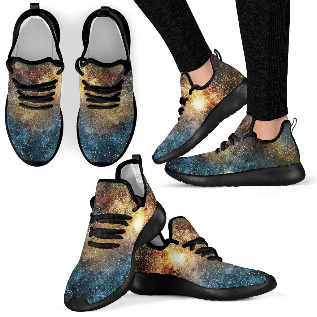 Blue Orange Stardust Galaxy Space Print Mesh Knit Shoes GearFrost