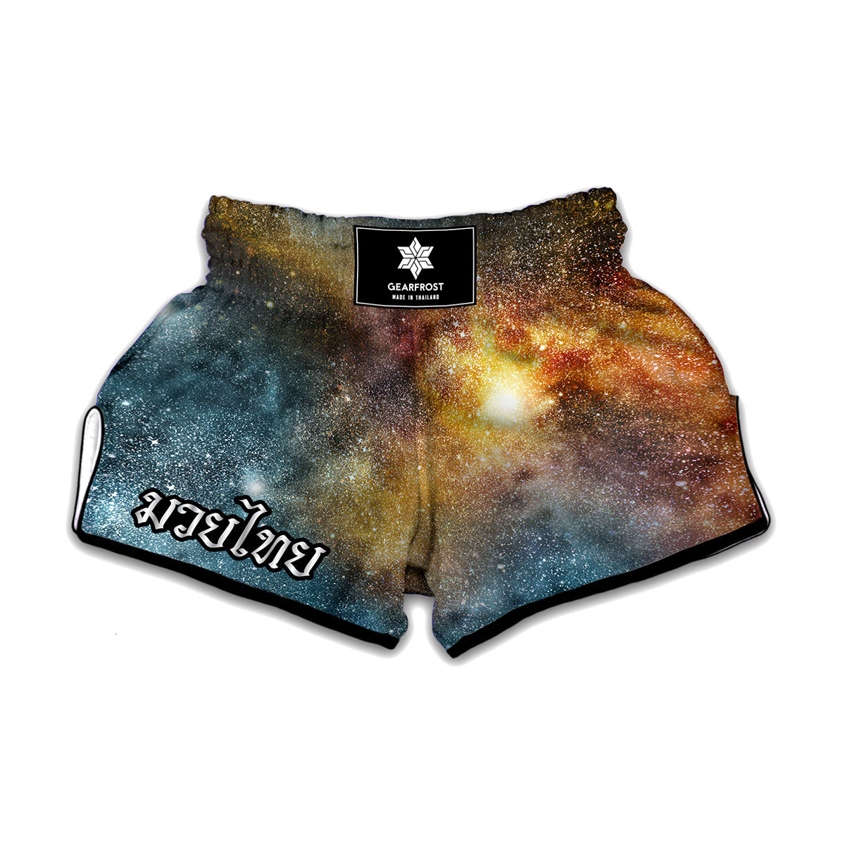 Blue Orange Stardust Galaxy Space Print Muay Thai Boxing Shorts