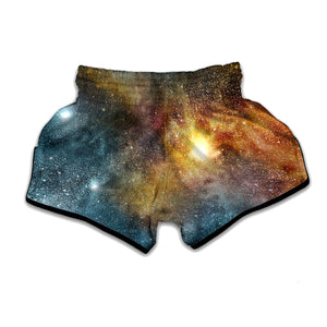 Blue Orange Stardust Galaxy Space Print Muay Thai Boxing Shorts