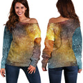 Blue Orange Stardust Galaxy Space Print Off The Shoulder Sweatshirt