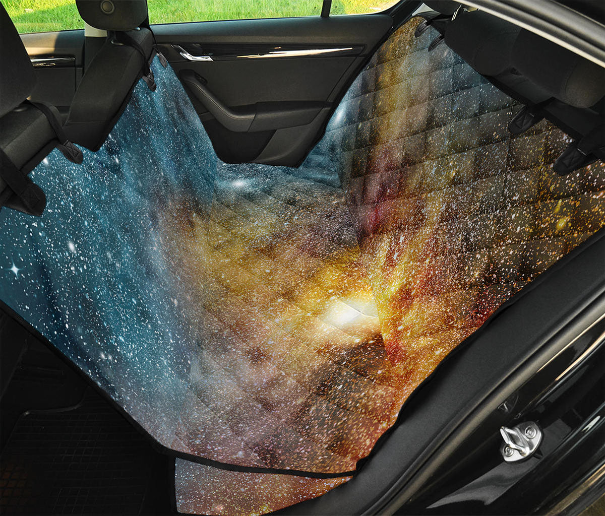 Blue Orange Stardust Galaxy Space Print Pet Car Back Seat Cover