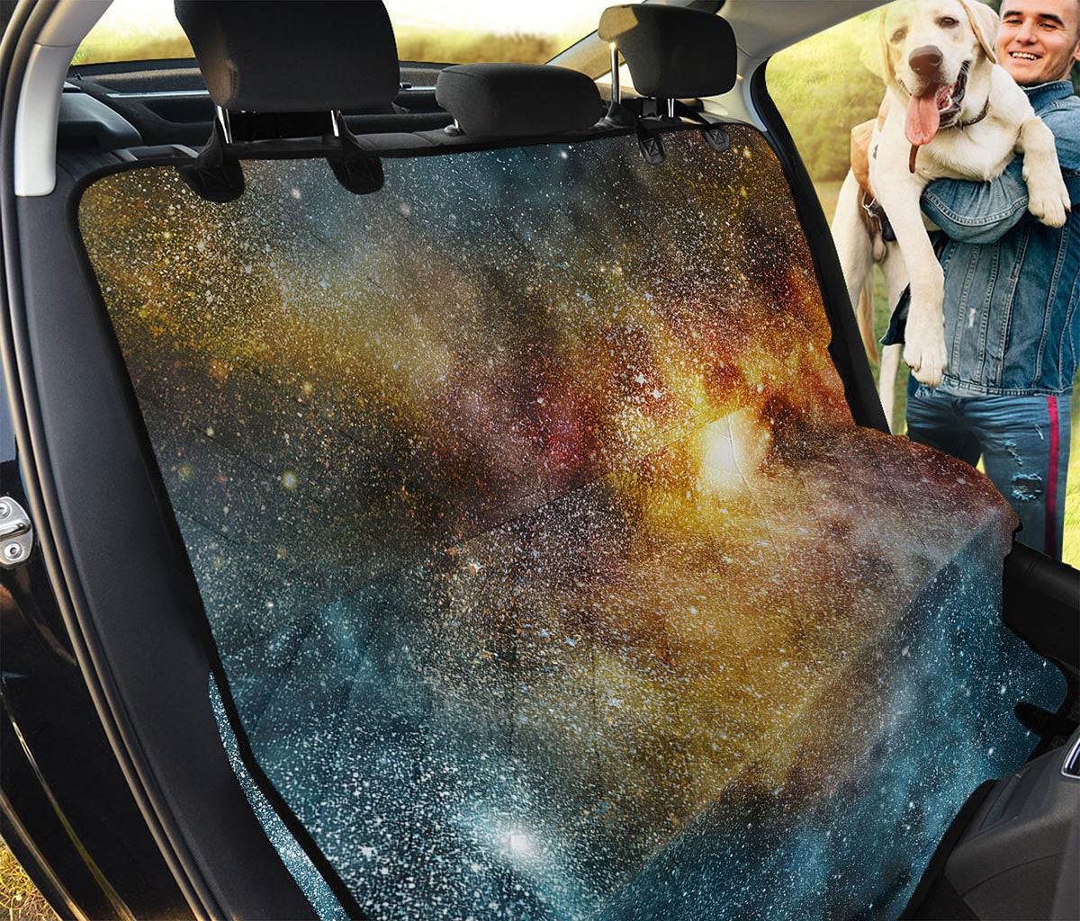 Blue Orange Stardust Galaxy Space Print Pet Car Back Seat Cover