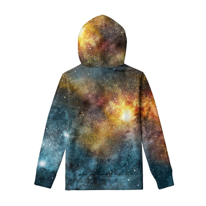 Blue Orange Stardust Galaxy Space Print Pullover Hoodie
