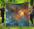 Blue Orange Stardust Galaxy Space Print Quilt