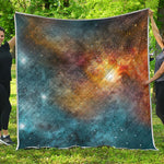 Blue Orange Stardust Galaxy Space Print Quilt