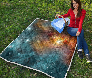 Blue Orange Stardust Galaxy Space Print Quilt