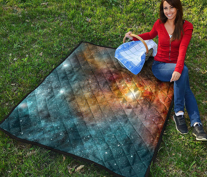 Blue Orange Stardust Galaxy Space Print Quilt