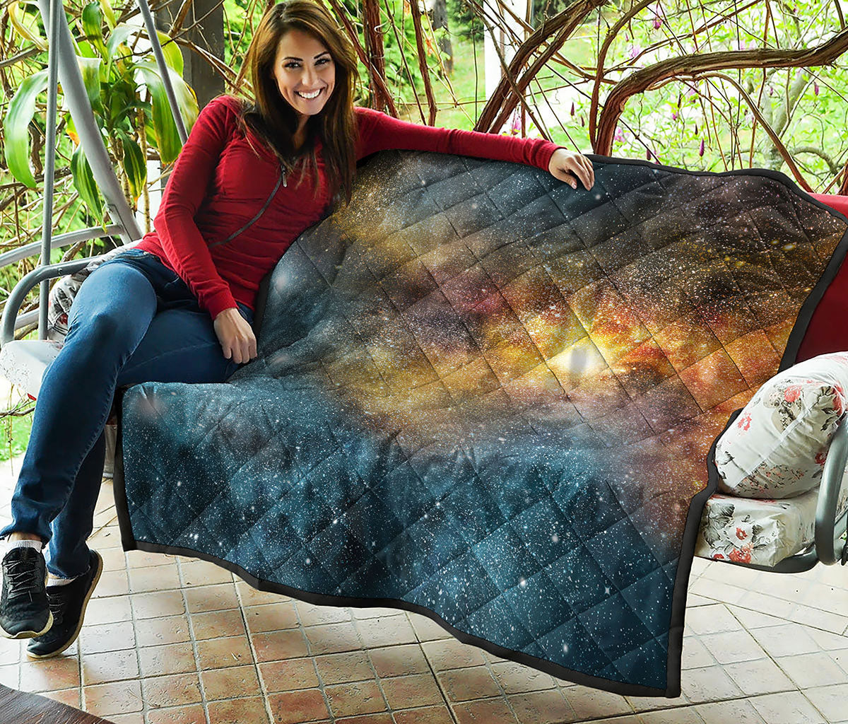 Blue Orange Stardust Galaxy Space Print Quilt