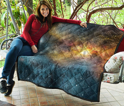 Blue Orange Stardust Galaxy Space Print Quilt