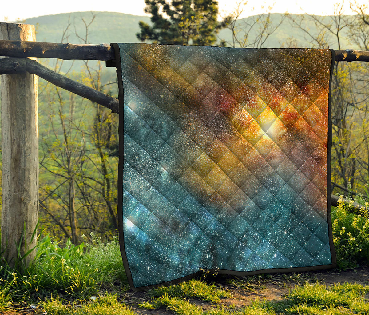 Blue Orange Stardust Galaxy Space Print Quilt