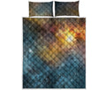 Blue Orange Stardust Galaxy Space Print Quilt Bed Set