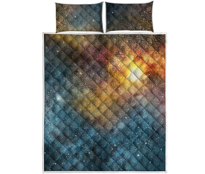 Blue Orange Stardust Galaxy Space Print Quilt Bed Set