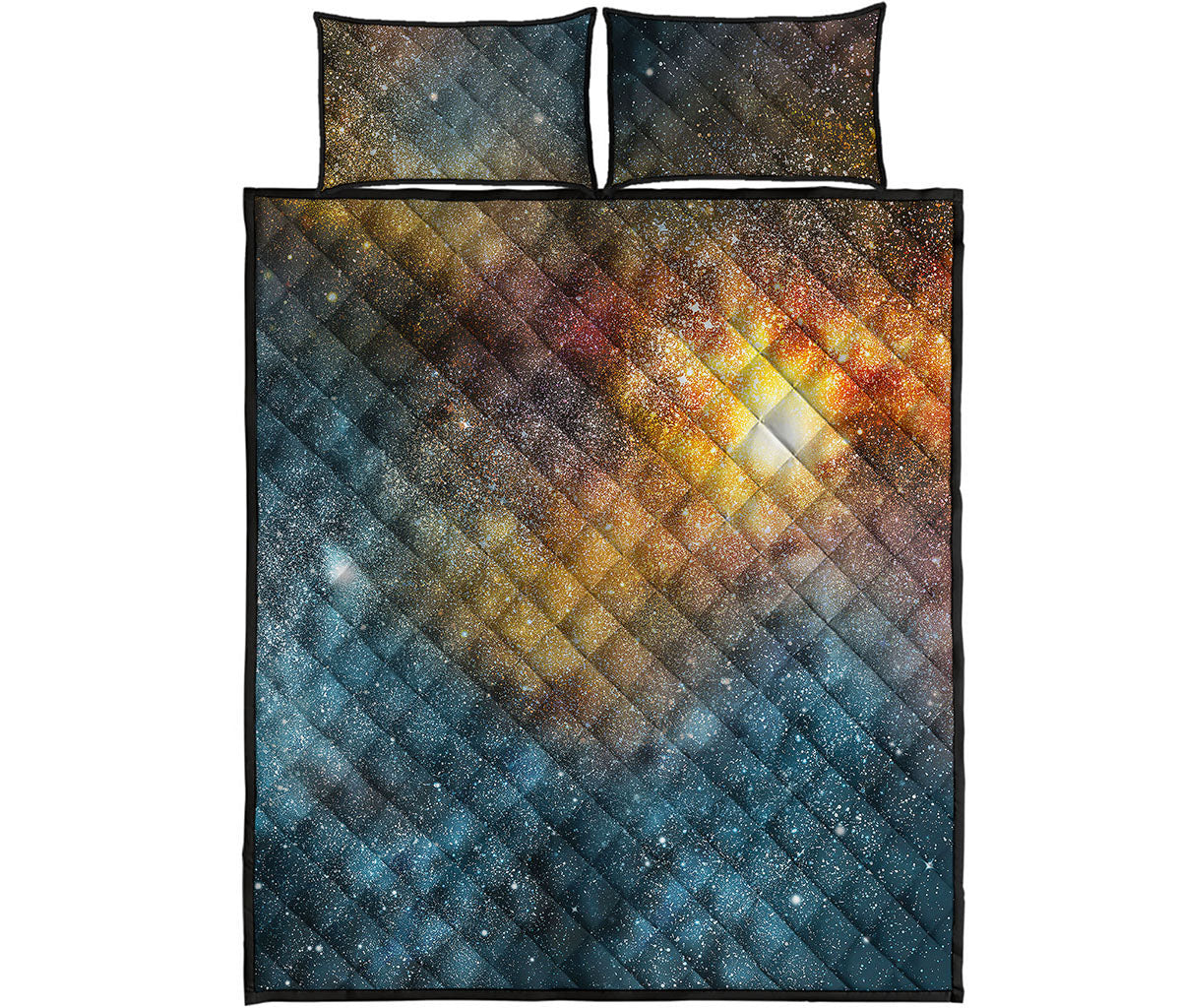 Blue Orange Stardust Galaxy Space Print Quilt Bed Set