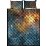 Blue Orange Stardust Galaxy Space Print Quilt Bed Set