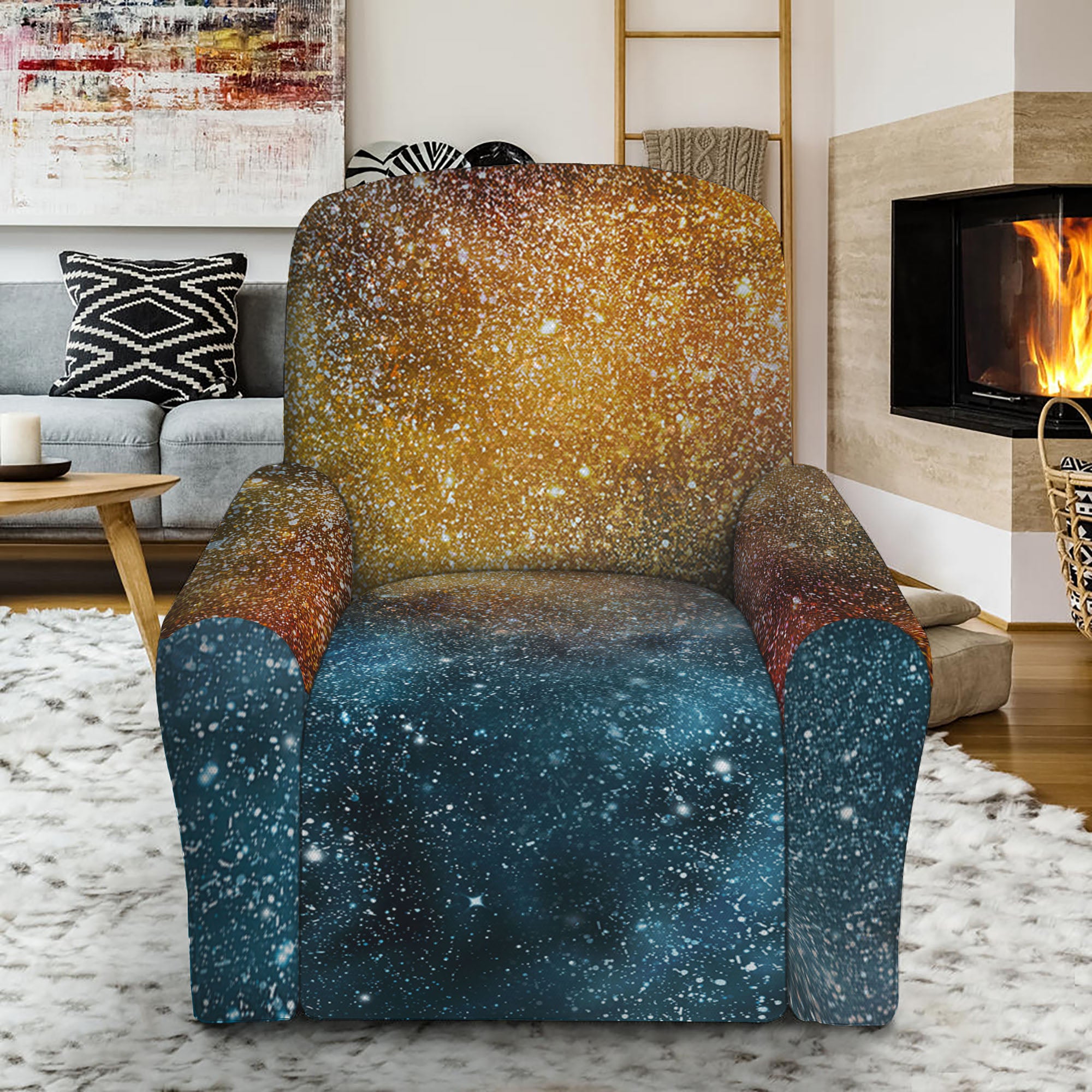 Blue Orange Stardust Galaxy Space Print Recliner Slipcover