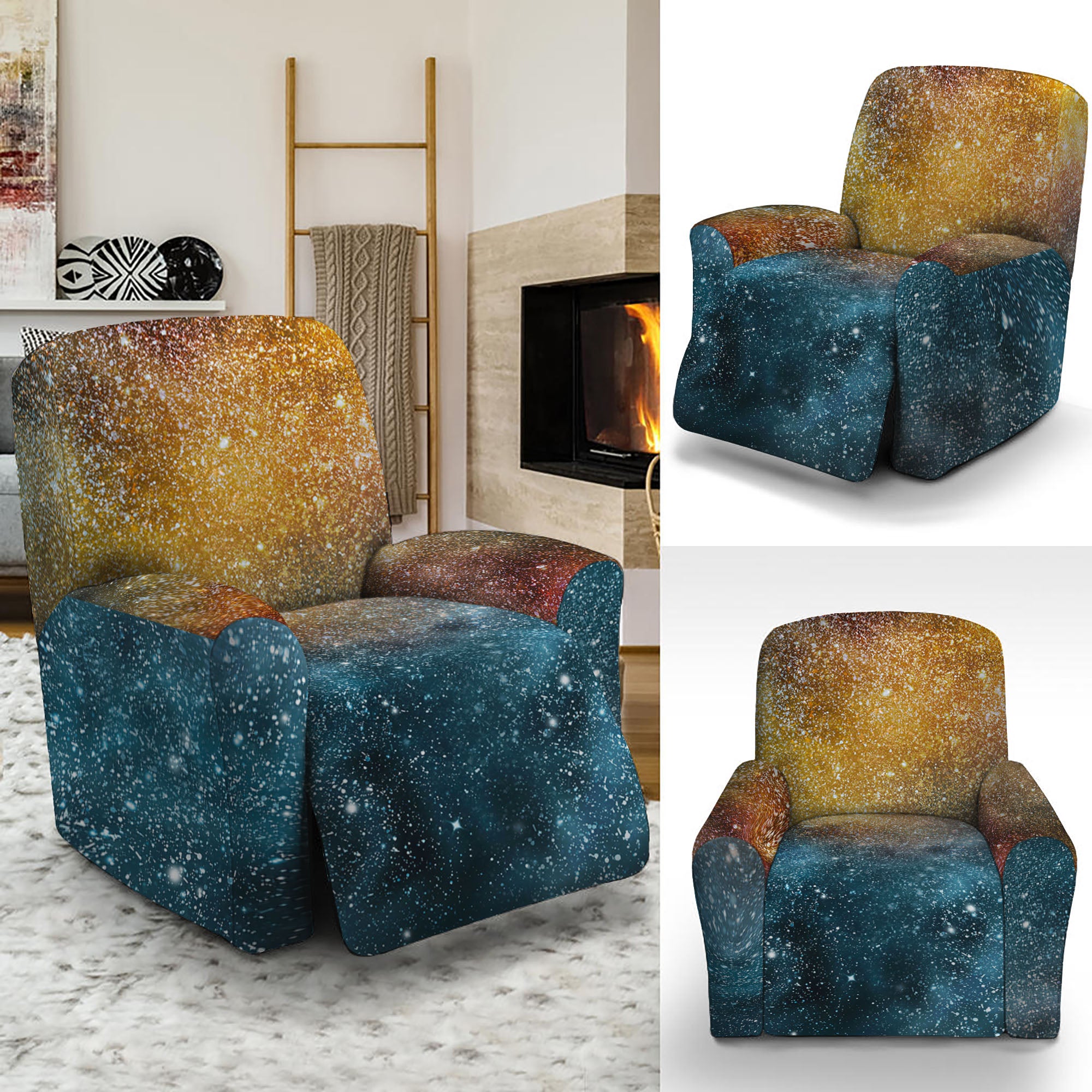 Blue Orange Stardust Galaxy Space Print Recliner Slipcover